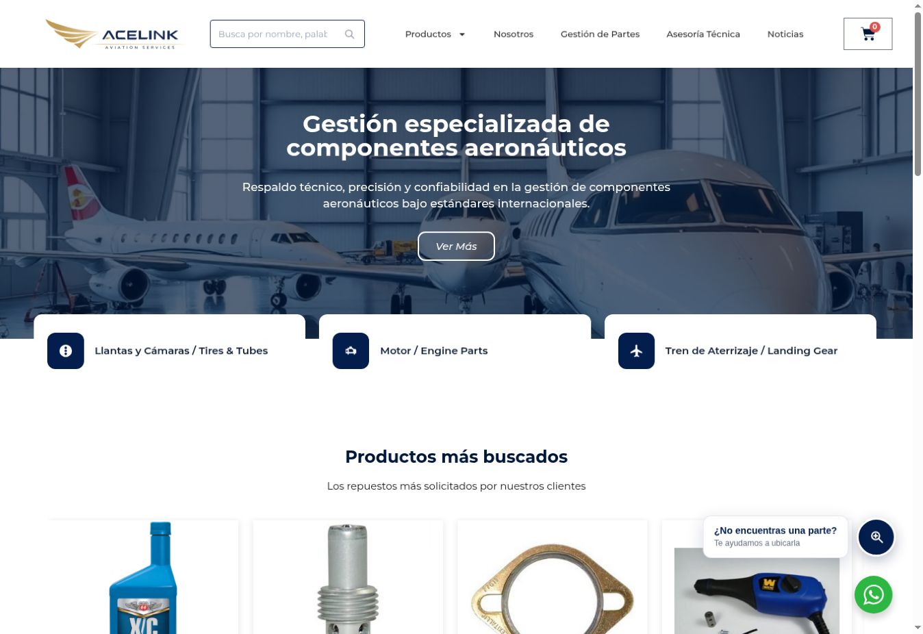 Vista del sitio web de Acelink Aviation